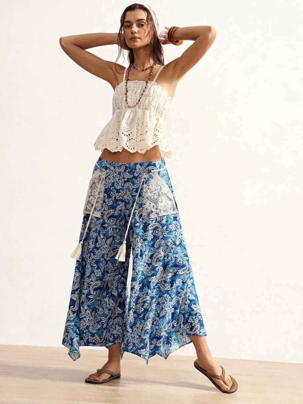Blue Boho Women's Loose Printed Wide Leg Pants - Picture 8 of 8